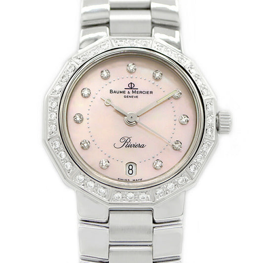 Battery replaced BAUME&MERCIER Riviera Diamond Bezel MV045057 Diamond 11P Diamond Date White White Shell SS Stainless Steel Ladies Quartz Riviera [6 Month Warranty] [Watch] [Used]