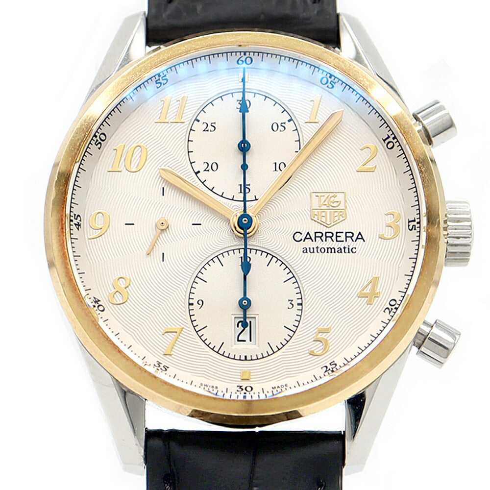 TAG Heuer タグホイヤー カレラ キャリバー16  ヘリテージ クロノグラフ CAS2150 デイト 100m防水 シルバー SS ステンレス YG イエローゴールド コンビ 純正尾錠 メンズ 自動巻き【6ヶ月保証】【腕時計】【中古】