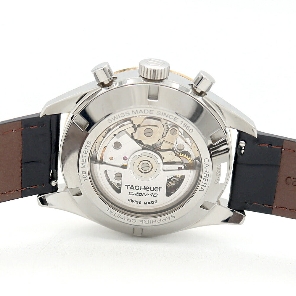 TAG Heuer タグホイヤー カレラ キャリバー16  ヘリテージ クロノグラフ CAS2150 デイト 100m防水 シルバー SS ステンレス YG イエローゴールド コンビ 純正尾錠 メンズ 自動巻き【6ヶ月保証】【腕時計】【中古】