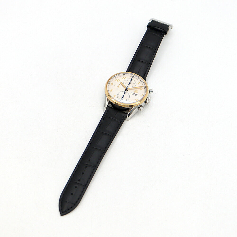 TAG Heuer タグホイヤー カレラ キャリバー16  ヘリテージ クロノグラフ CAS2150 デイト 100m防水 シルバー SS ステンレス YG イエローゴールド コンビ 純正尾錠 メンズ 自動巻き【6ヶ月保証】【腕時計】【中古】