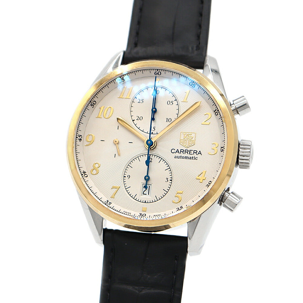 TAG Heuer タグホイヤー カレラ キャリバー16  ヘリテージ クロノグラフ CAS2150 デイト 100m防水 シルバー SS ステンレス YG イエローゴールド コンビ 純正尾錠 メンズ 自動巻き【6ヶ月保証】【腕時計】【中古】
