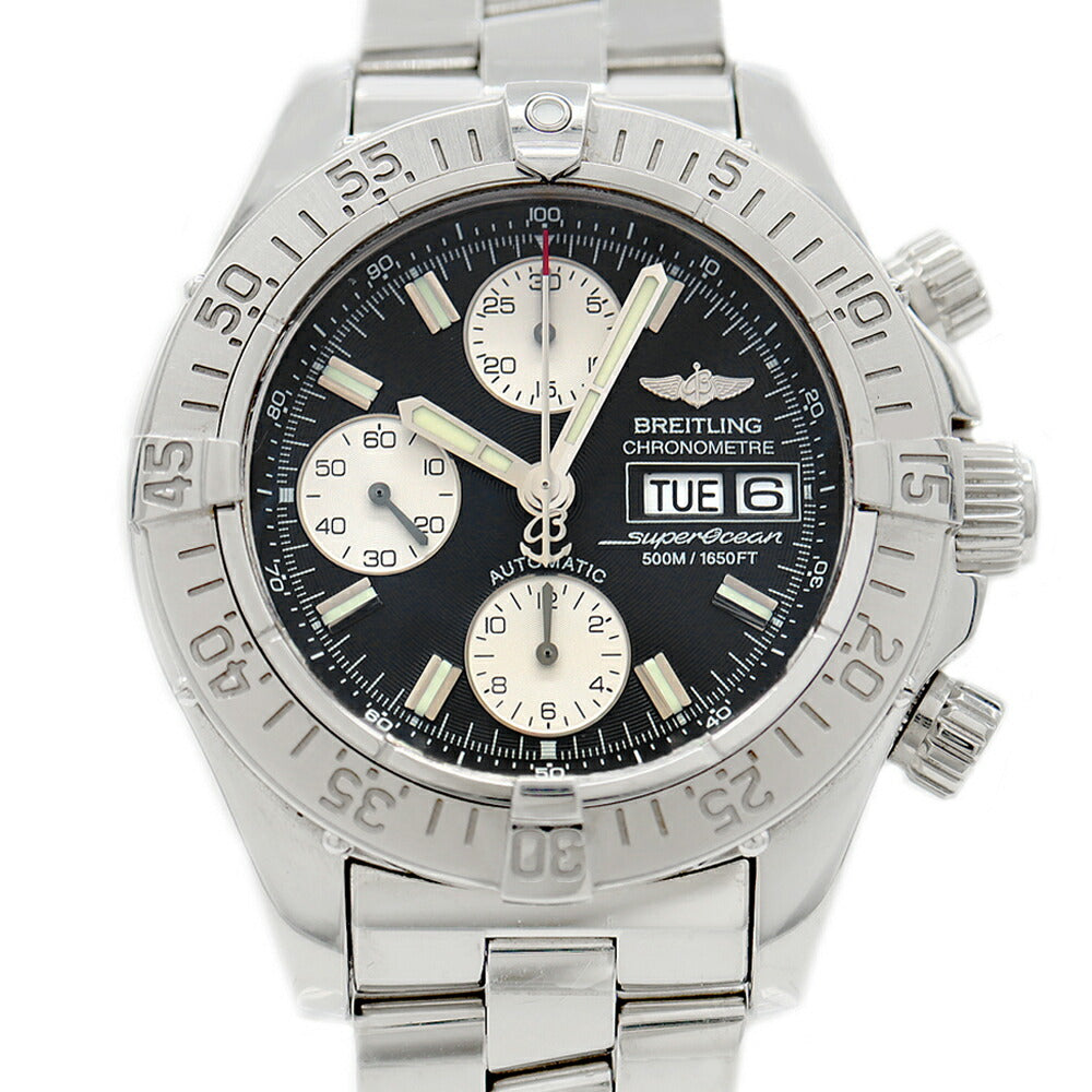 Internally inspected BREITLING Super Ocean Chronograph A13340 Day Date 500m Water Resistant Black SS Stainless Steel Men's Automatic Winding [6 Month Warranty] [Watch] [Used]