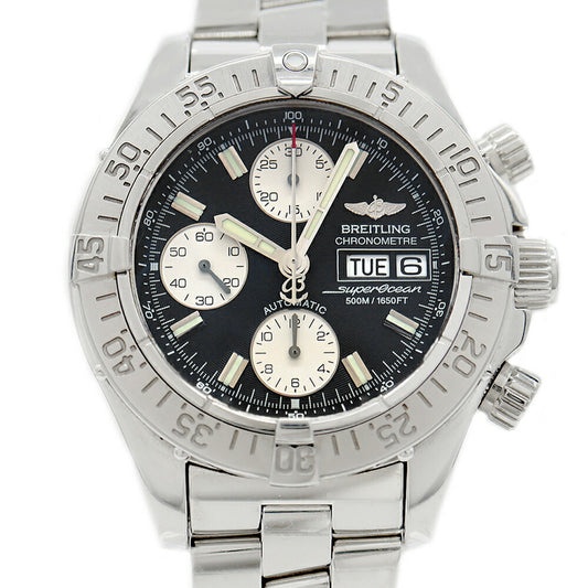 Internally inspected BREITLING Super Ocean Chronograph A13340 Day Date 500m Water Resistant Black SS Stainless Steel Men's Automatic Winding [6 Month Warranty] [Watch] [Used]