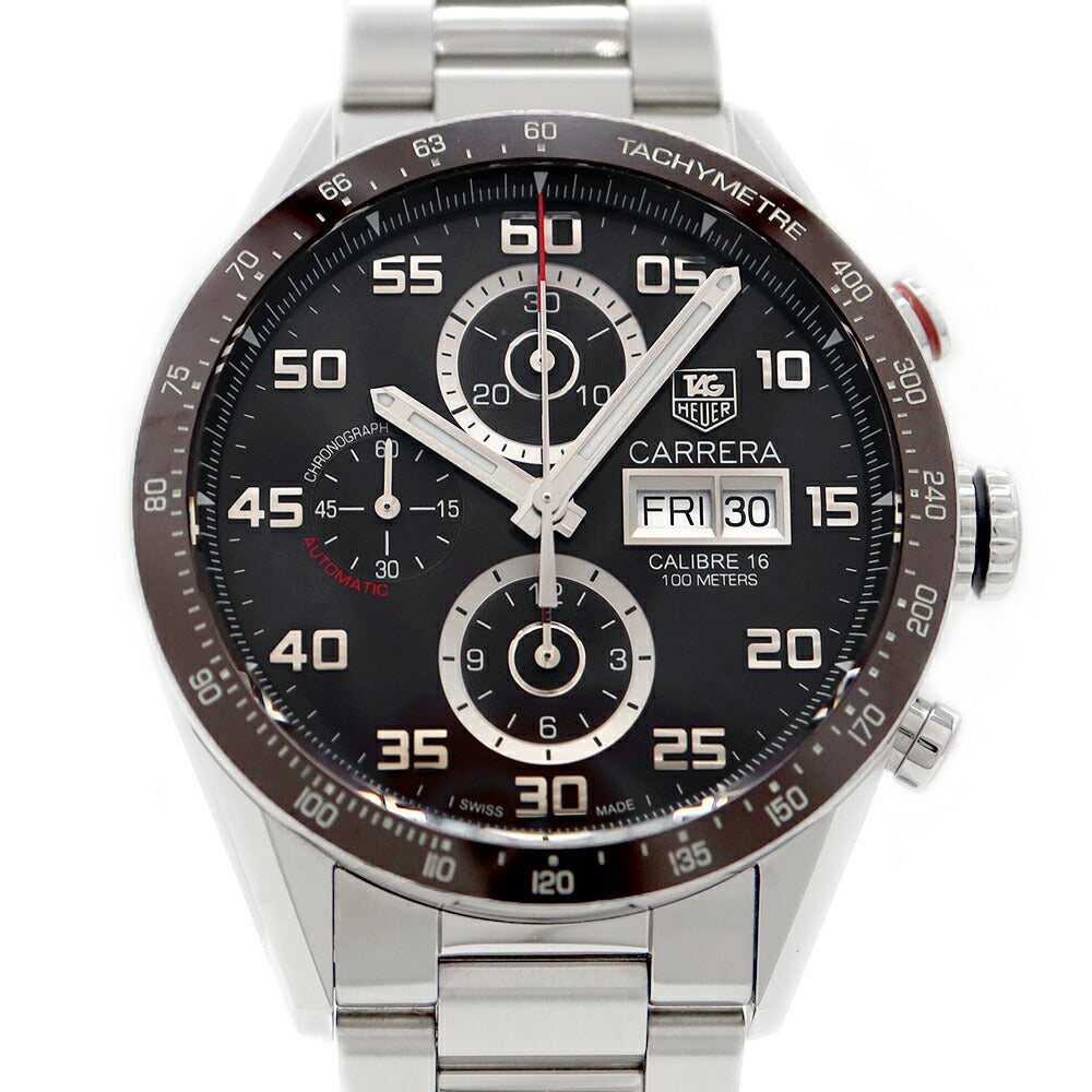 内部点検済 TAG Heuer タグホイヤー カレラ キャリバー16 クロノグラフ CV2A1S デイデイト 100m防水 裏スケ 茶 ブラウン SS ステンレス メンズ 自動巻き【6ヶ月保証】【腕時計】【中古】