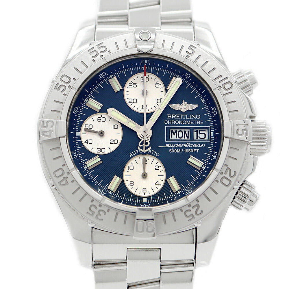 BREITLING ブライトリング スーパーオーシャン クロノグラフ A13340 デイデイト 500m防水 青 ブルー SS ステンレス メンズ 自動巻き【6ヶ月保証】【腕時計】【中古】