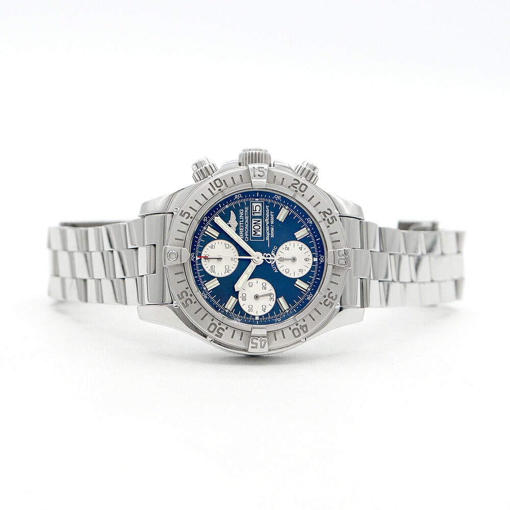 BREITLING ブライトリング スーパーオーシャン クロノグラフ A13340 デイデイト 500m防水 青 ブルー SS ステンレス メンズ 自動巻き【6ヶ月保証】【腕時計】【中古】