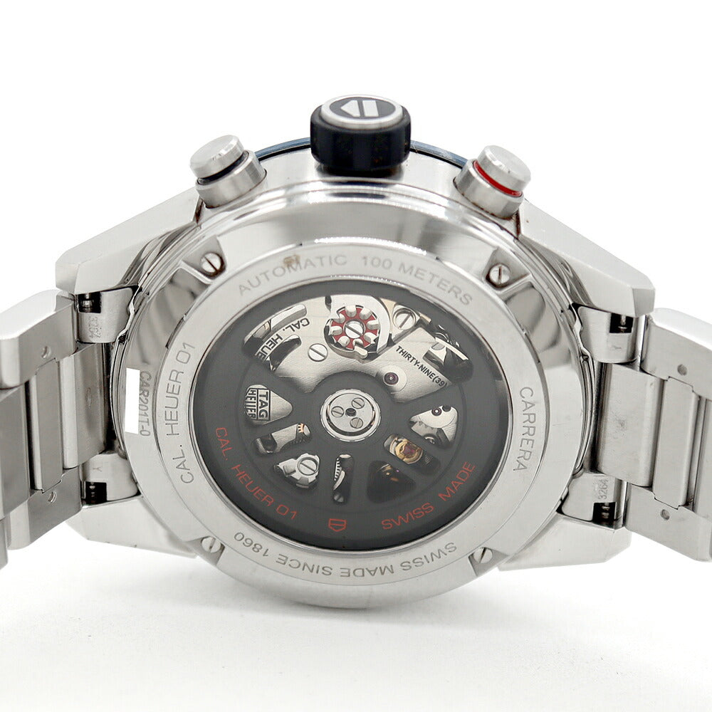 内部点検済 TAG Heuer タグホイヤー カレラ キャリバー ホイヤー01 クロノグラフ CAR201T BA0766 100m防水 デイト 青 ブルー スケルトン SS ステンレス メンズ 自動巻き【6ヶ月保証】【腕時計】【中古】