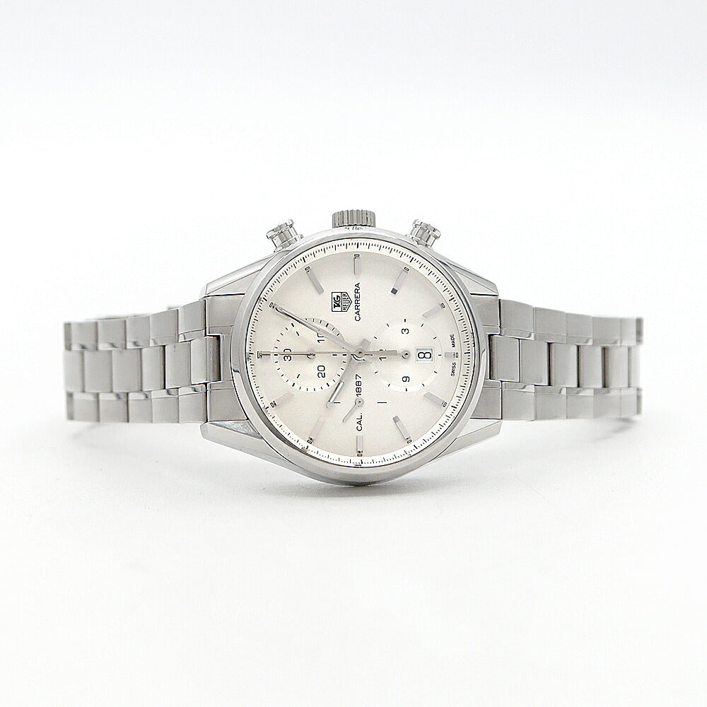 TAG Heuer タグホイヤー カレラ キャリバー1887 クロノグラフ CAR2111 スモールセコンド 裏スケ デイト 100m防水 シルバー SS ステンレス メンズ 自動巻き【6ヶ月保証】【腕時計】【中古】
