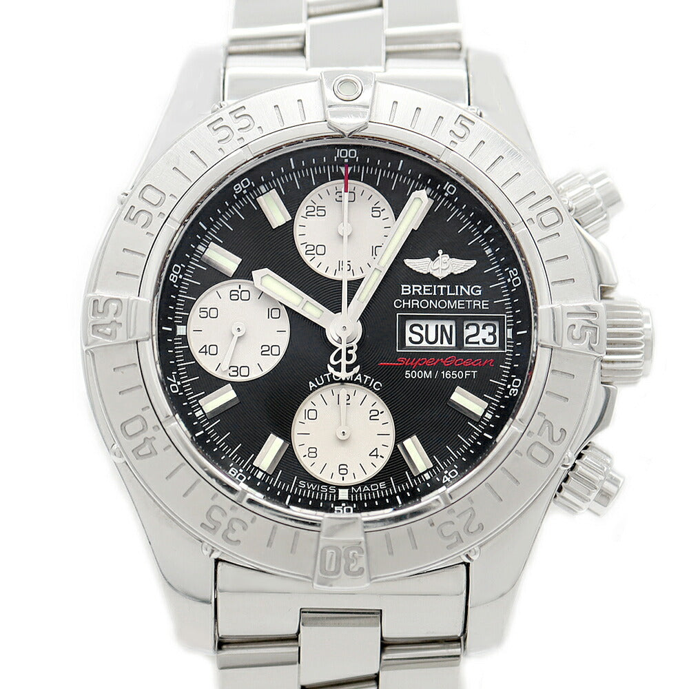 内部点検済 BREITLING ブライトリング スーパーオーシャン クロノグラフ A13340 デイデイト 500m防水 黒 ブラック SS ステンレス メンズ 自動巻き【6ヶ月保証】【腕時計】【中古】
