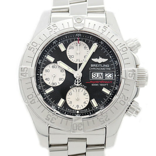 Internally inspected BREITLING Super Ocean Chronograph A13340 Day Date 500m Water Resistant Black SS Stainless Steel Men's Automatic Winding [6 Month Warranty] [Watch] [Used]
