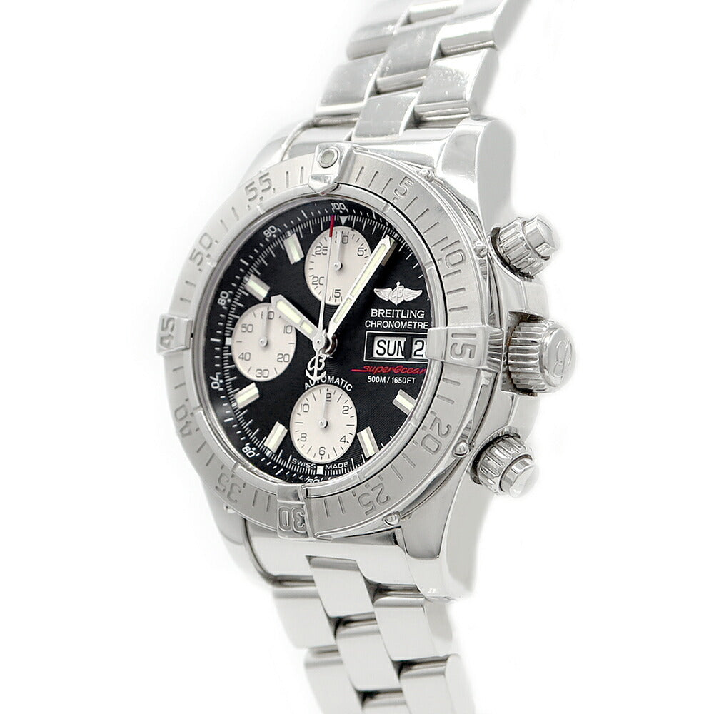 内部点検済 BREITLING ブライトリング スーパーオーシャン クロノグラフ A13340 デイデイト 500m防水 黒 ブラック SS ステンレス メンズ 自動巻き【6ヶ月保証】【腕時計】【中古】