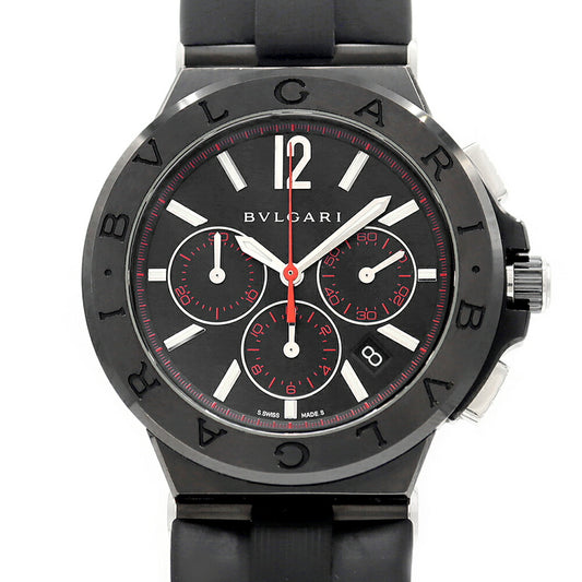 内部点検済 BVLGARI ブルガリ ディアゴノ ウルトラネロ クロノグラフ DG42BSCCH デイト 100m防水 黒 ブラック SS ステンレス 純正ベルト 純正尾錠 メンズ 自動巻き【6ヶ月保証】【腕時計】【中古】