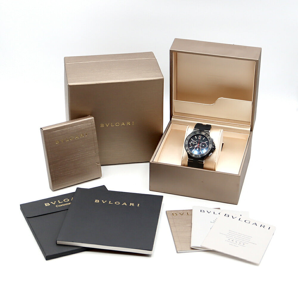 内部点検済 BVLGARI ブルガリ ディアゴノ ウルトラネロ クロノグラフ DG42BSCCH デイト 100m防水 黒 ブラック SS ステンレス 純正ベルト 純正尾錠 メンズ 自動巻き【6ヶ月保証】【腕時計】【中古】