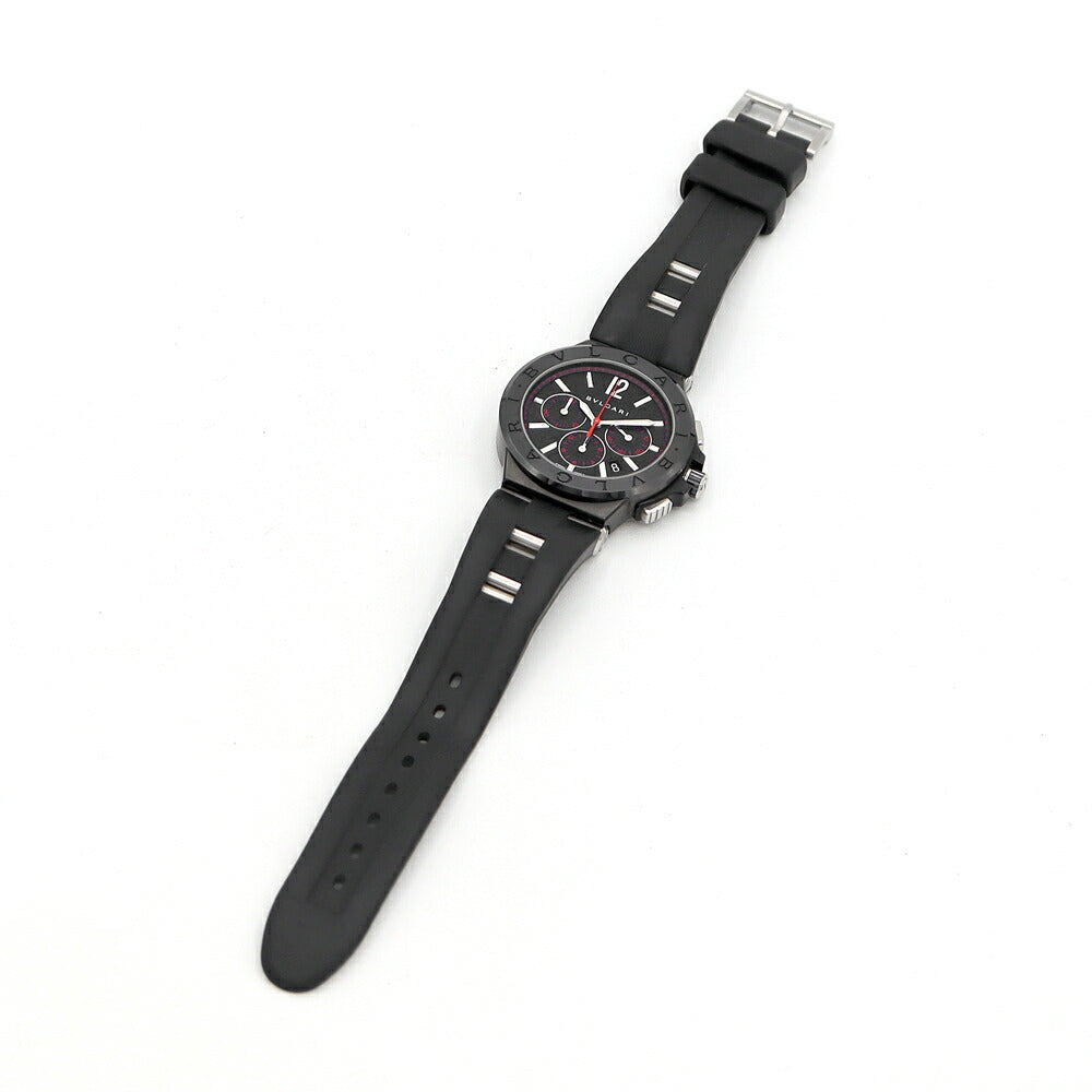 内部点検済 BVLGARI ブルガリ ディアゴノ ウルトラネロ クロノグラフ DG42BSCCH デイト 100m防水 黒 ブラック SS ステンレス 純正ベルト 純正尾錠 メンズ 自動巻き【6ヶ月保証】【腕時計】【中古】