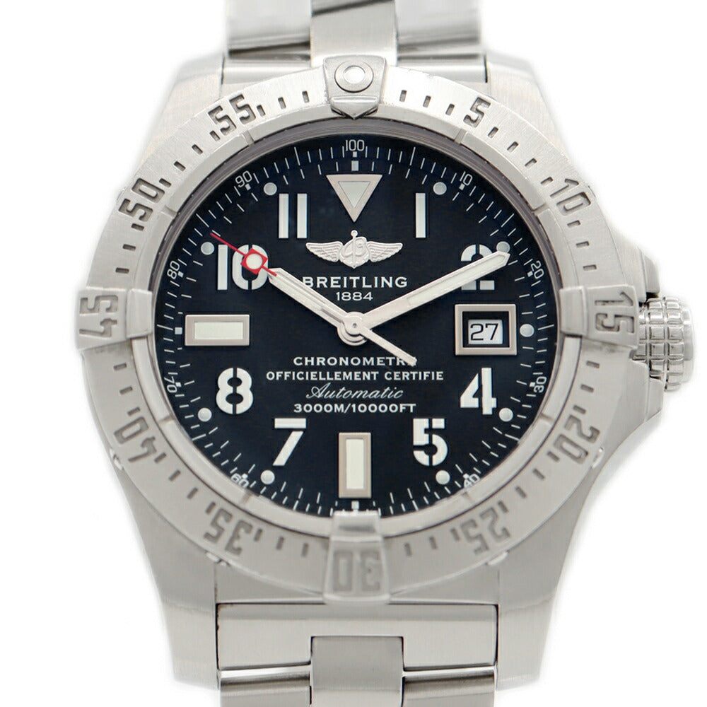 内部点検済 BREITLING ブライトリング アベンジャー シーウルフ A17330 3000m防水 デイト 黒 ブラック SS ステンレス メンズ 自動巻き【6ヶ月保証】【腕時計】【中古】