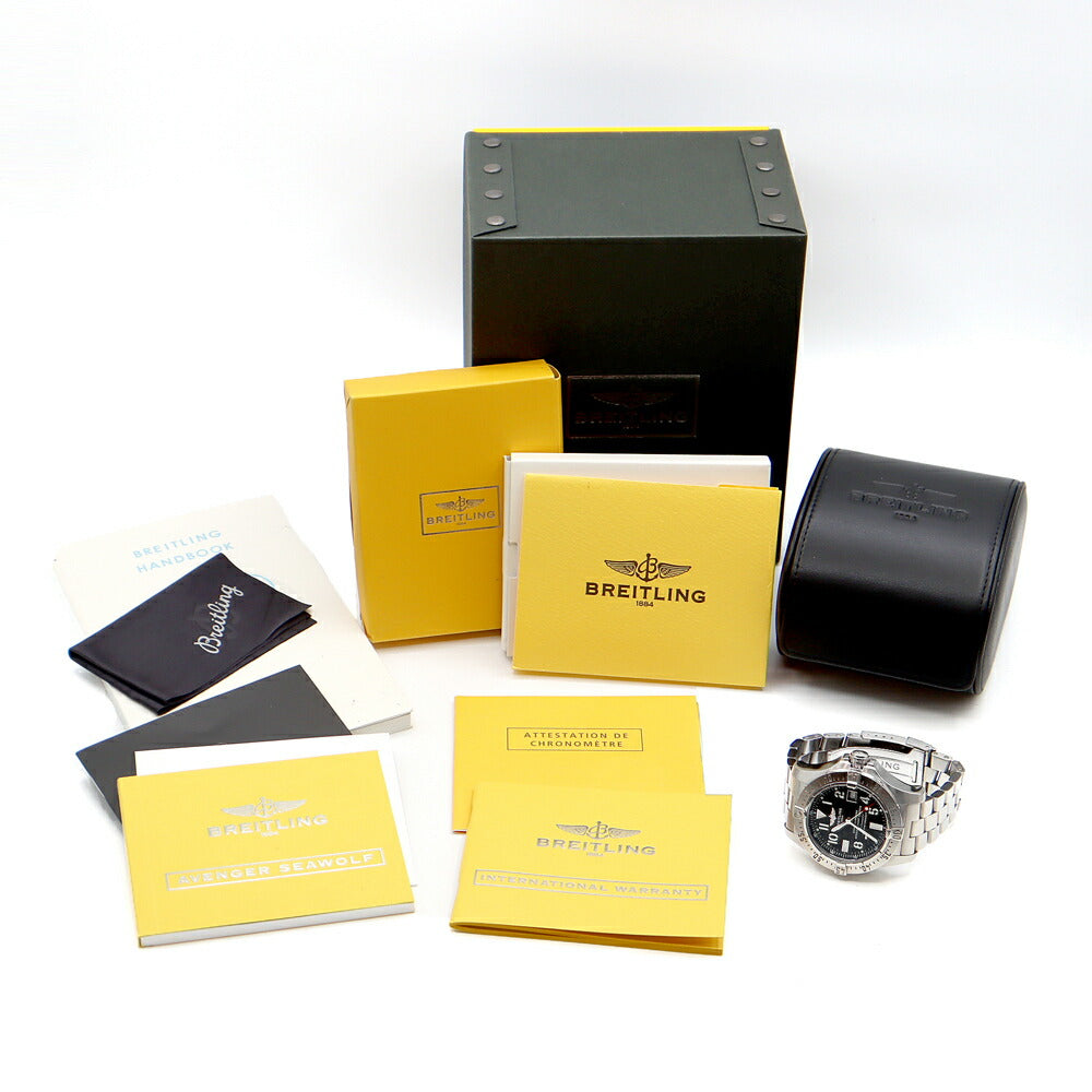 内部点検済 BREITLING ブライトリング アベンジャー シーウルフ A17330 3000m防水 デイト 黒 ブラック SS ステンレス メンズ 自動巻き【6ヶ月保証】【腕時計】【中古】