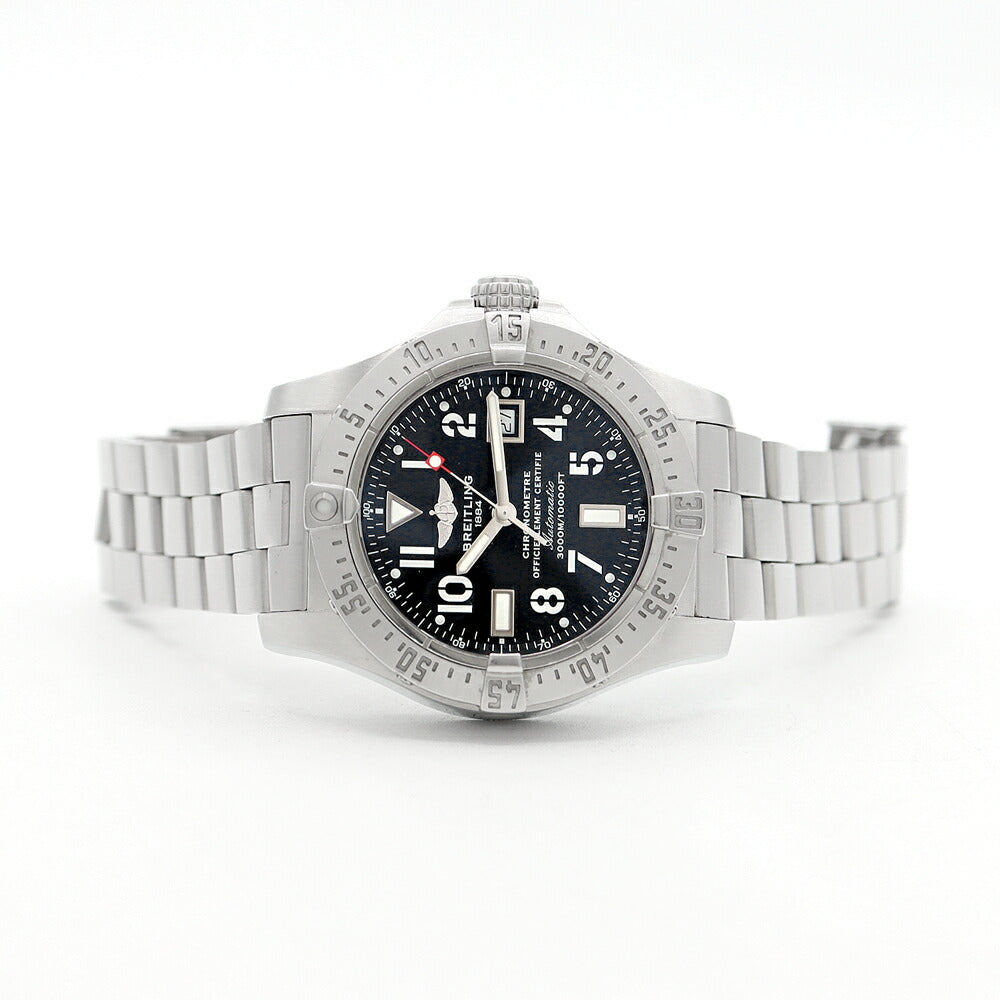 内部点検済 BREITLING ブライトリング アベンジャー シーウルフ A17330 3000m防水 デイト 黒 ブラック SS ステンレス メンズ 自動巻き【6ヶ月保証】【腕時計】【中古】