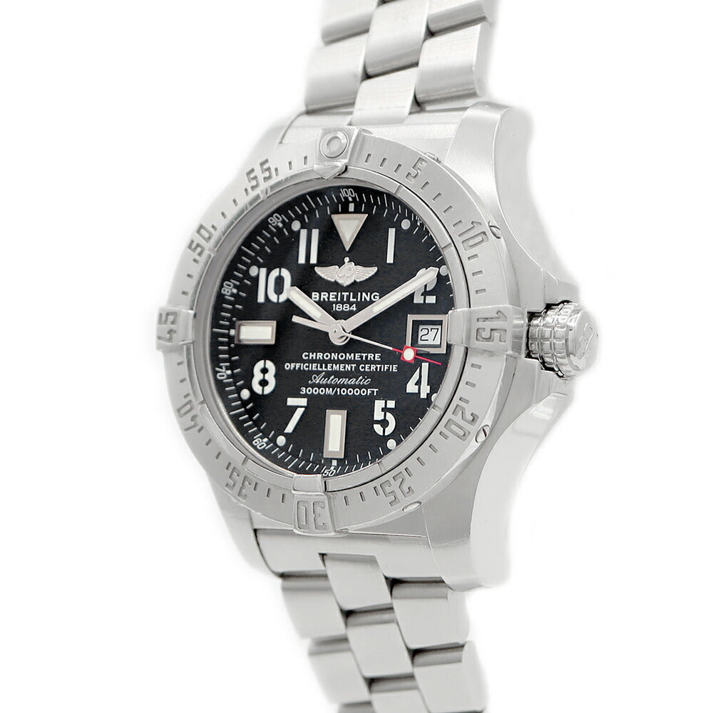 内部点検済 BREITLING ブライトリング アベンジャー シーウルフ A17330 3000m防水 デイト 黒 ブラック SS ステンレス メンズ 自動巻き【6ヶ月保証】【腕時計】【中古】