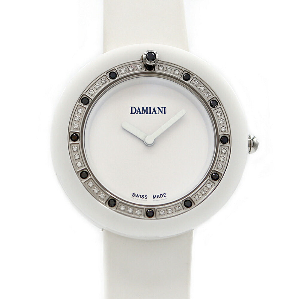 電池交換済 DAMIANI ダミアーニ ベルエポック ダイヤベゼル BCLSDW37 ダイヤモンド 白 ホワイト CE セラミック 純正ベルト 純正尾錠 レディース クォーツ【6ヶ月保証】【腕時計】【中古】