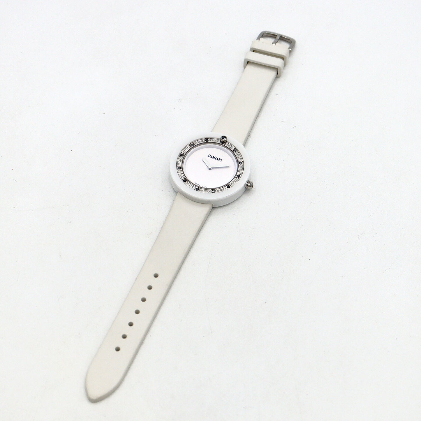 電池交換済 DAMIANI ダミアーニ ベルエポック ダイヤベゼル BCLSDW37 ダイヤモンド 白 ホワイト CE セラミック 純正ベルト 純正尾錠 レディース クォーツ【6ヶ月保証】【腕時計】【中古】