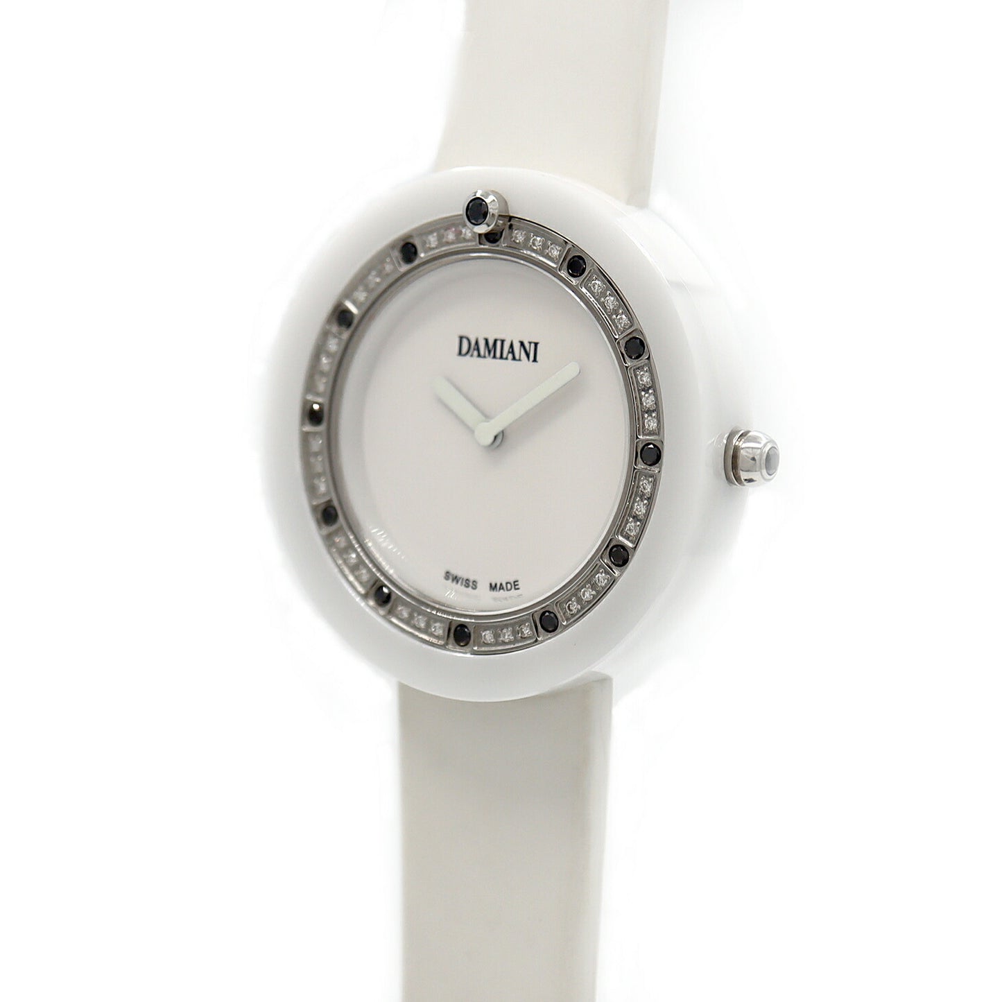 電池交換済 DAMIANI ダミアーニ ベルエポック ダイヤベゼル BCLSDW37 ダイヤモンド 白 ホワイト CE セラミック 純正ベルト 純正尾錠 レディース クォーツ【6ヶ月保証】【腕時計】【中古】