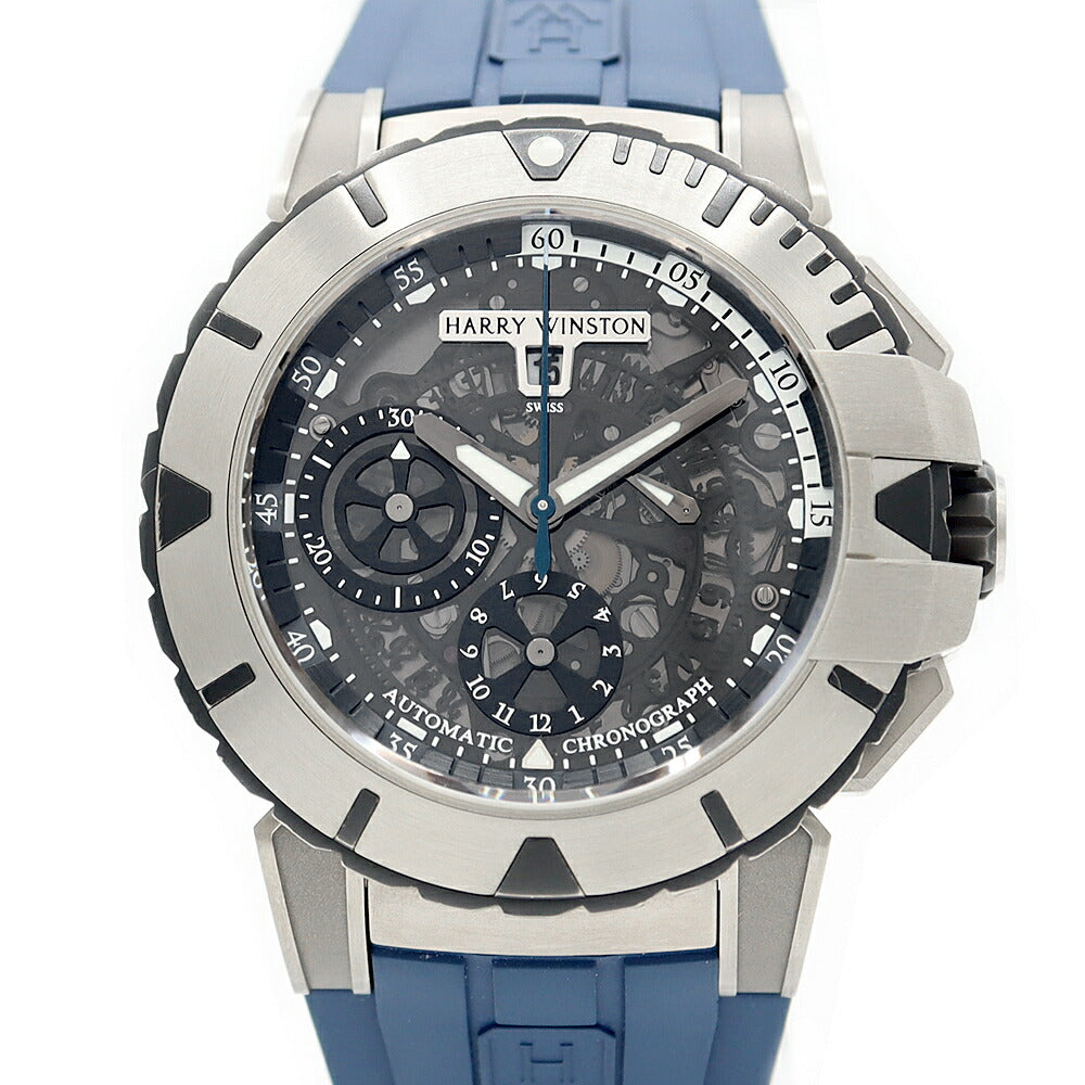 内部点検済 HARRY WINSTON ハリーウィンストン オーシャンスポーツ クロノグラフ 411/MCA44Z 200m防水 スケルトン ザリウム 純正ベルト 純正尾錠 メンズ 自動巻き【6ヶ月保証】【腕時計】【中古】