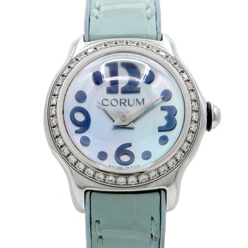 電池交換済 CORUM コルム ミニ バブル ダイヤベゼル 101.151.47 ダイヤモンド 青 ブルーシェル SS ステンレス 純正ベルト 純正バックル レディース クォーツ【6ヶ月保証】【腕時計】【中古】