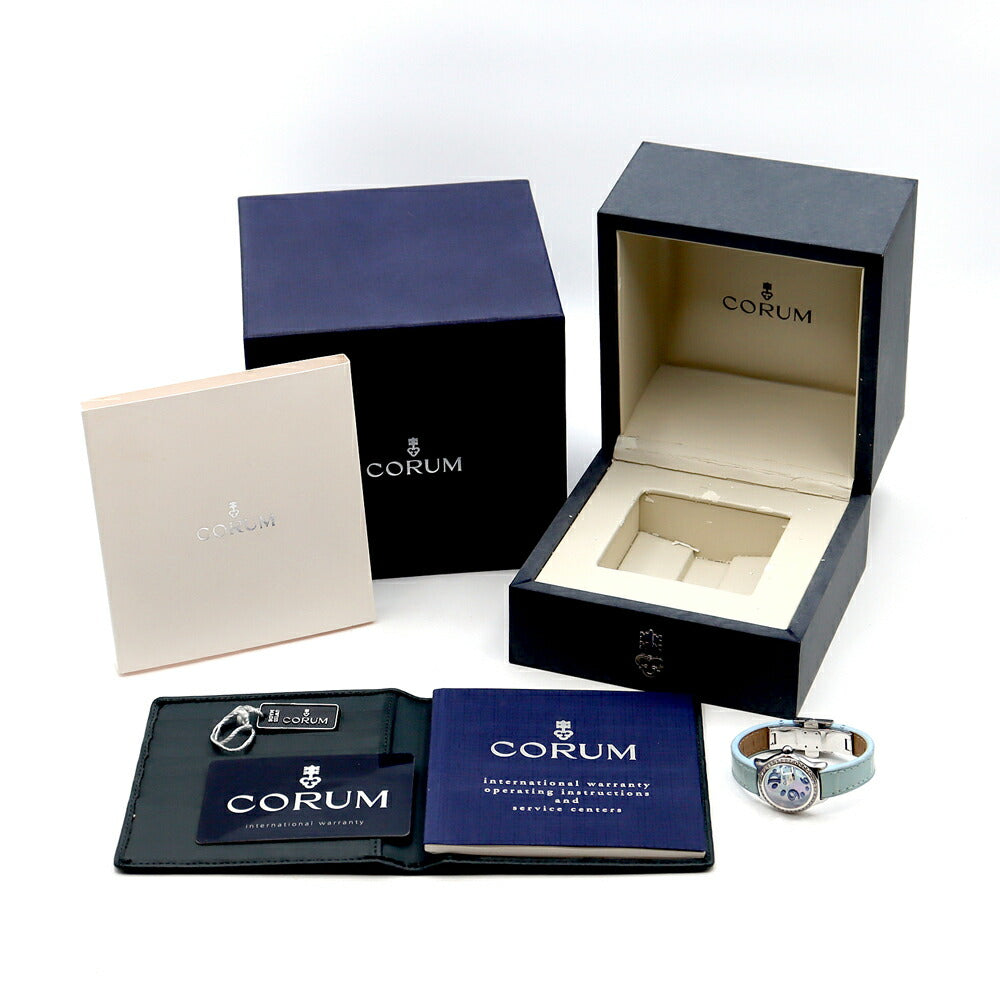 電池交換済 CORUM コルム ミニ バブル ダイヤベゼル 101.151.47 ダイヤモンド 青 ブルーシェル SS ステンレス 純正ベルト 純正バックル レディース クォーツ【6ヶ月保証】【腕時計】【中古】