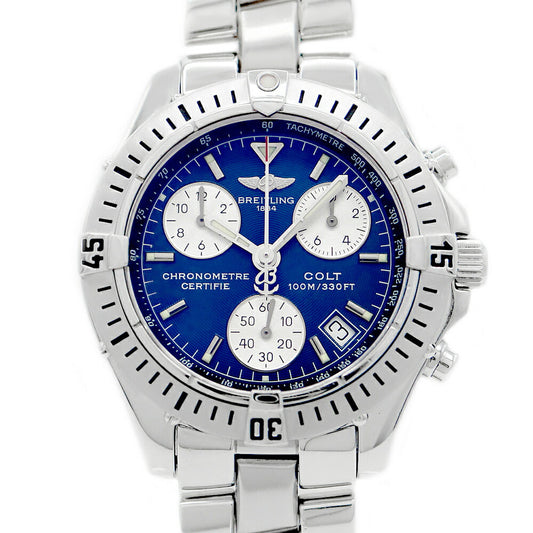 Battery replaced BREITLING Colt Chronograph A73350 Date Small Second 100m Water Resistant Blue SS Stainless Steel Men's Quartz [6 Month Warranty] [Watch] [Used]