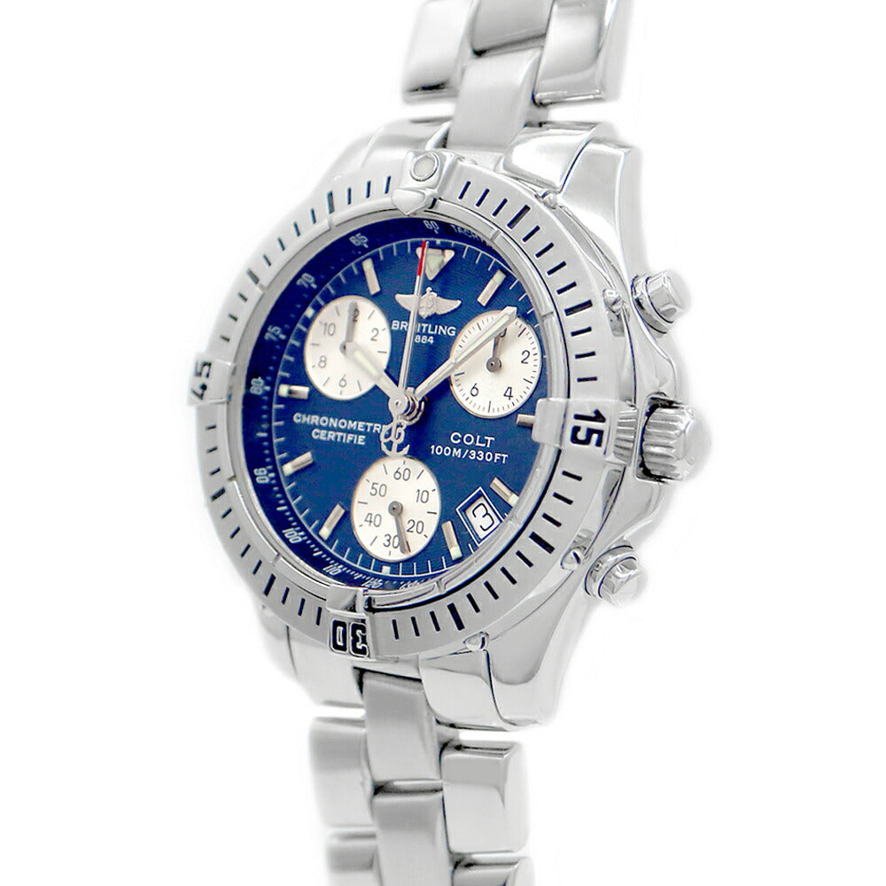 電池交換済 BREITLING ブライトリング コルト クロノグラフ A73350 デイト スモールセコンド 100m防水 青 ブルー SS ステンレス メンズ クォーツ【6ヶ月保証】【腕時計】【中古】