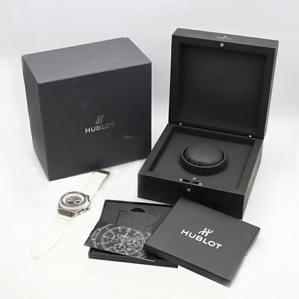 内部点検済 HUBLOT ウブロ キングパワー チタニウム クロノグラフ 701.NE.0127.GR 白 ホワイト スケルトン チタン 純正ベルト 純正尾錠 メンズ 自動巻き【6ヶ月保証】【腕時計】【中古】