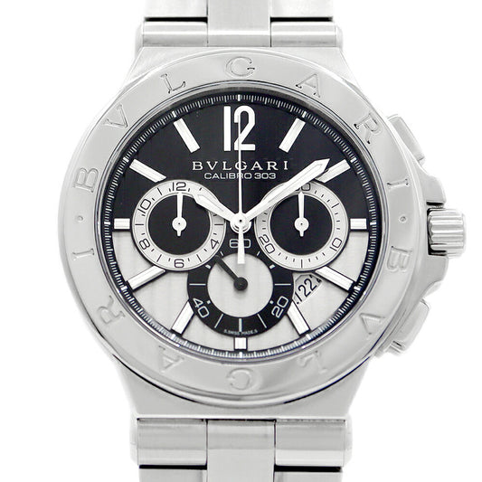 BVLGARI ブルガリ ディアゴノ カリブロ303 クロノグラフ DG42SCH デイト 裏スケ 黒 ブラック シルバー SS ステンレス メンズ 自動巻き【6ヶ月保証】【腕時計】【中古】