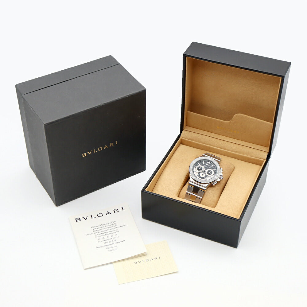 BVLGARI ブルガリ ディアゴノ カリブロ303 クロノグラフ DG42SCH デイト 裏スケ 黒 ブラック シルバー SS ステンレス メンズ 自動巻き【6ヶ月保証】【腕時計】【中古】