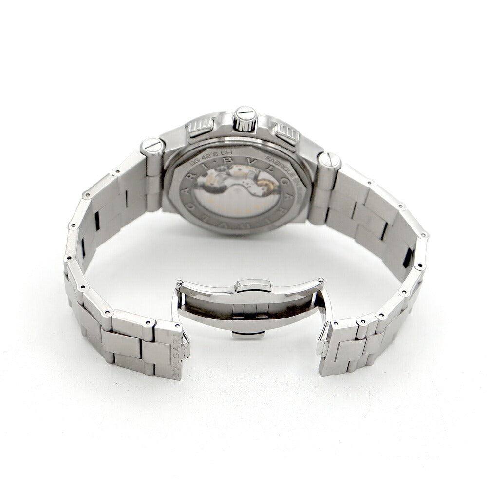 BVLGARI ブルガリ ディアゴノ カリブロ303 クロノグラフ DG42SCH デイト 裏スケ 黒 ブラック シルバー SS ステンレス メンズ 自動巻き【6ヶ月保証】【腕時計】【中古】