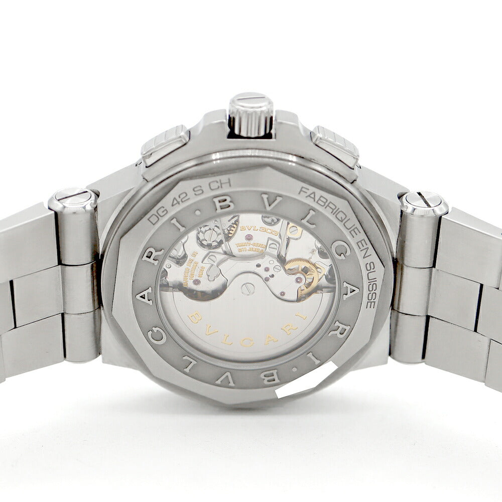 BVLGARI ブルガリ ディアゴノ カリブロ303 クロノグラフ DG42SCH デイト 裏スケ 黒 ブラック シルバー SS ステンレス メンズ 自動巻き【6ヶ月保証】【腕時計】【中古】