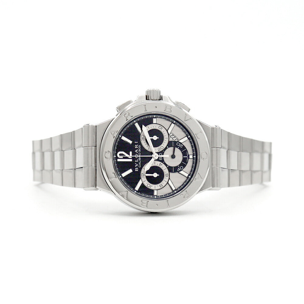 BVLGARI ブルガリ ディアゴノ カリブロ303 クロノグラフ DG42SCH デイト 裏スケ 黒 ブラック シルバー SS ステンレス メンズ 自動巻き【6ヶ月保証】【腕時計】【中古】