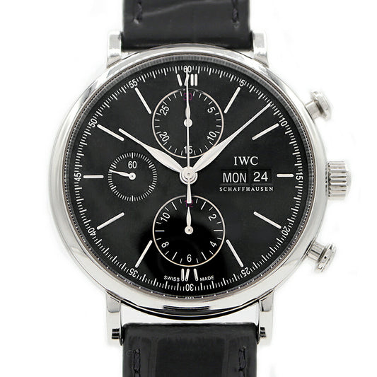 IWC International Watch Company Portofino Chronograph IW391008 Day Date Black SS Stainless Steel Genuine Buckle Men's Automatic Winding [6 Month Warranty] [Watch] [Used]