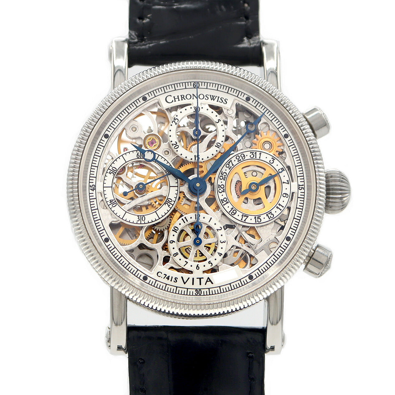 内部点検済 CHRONOSWISS クロノスイス ヴィータ クロノグラフ CH7523 741S スケルトン SS ステンレス 純正尾錠 メンズ 自動巻き 【6ヶ月保証】【腕時計】【中古】