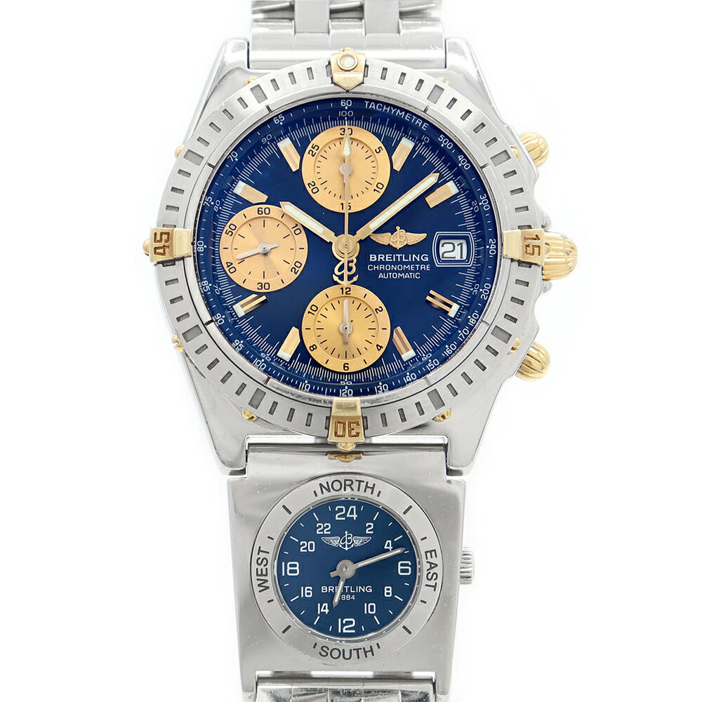 内部点検済 BREITLING ブライトリング クロノマット ビコロ UTCモジュール クロノグラフ B13352 A70172 100m防水 ネイビー ゴールド SS ステンレス YG イエローゴールド コンビ メンズ 自動巻き クォーツ【6ヶ月保証】【腕時計】【中古】