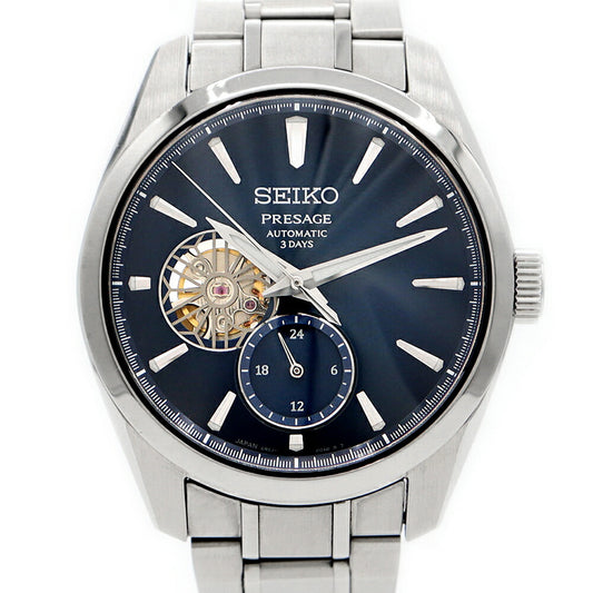 SEIKO セイコー プレザージュ シャープエッジ 6R5J-00A0 SARJ003 オープンハート 裏スケ 青 ブルー SS ステンレス メンズ 自動巻き【6ヶ月保証】【腕時計】【中古】