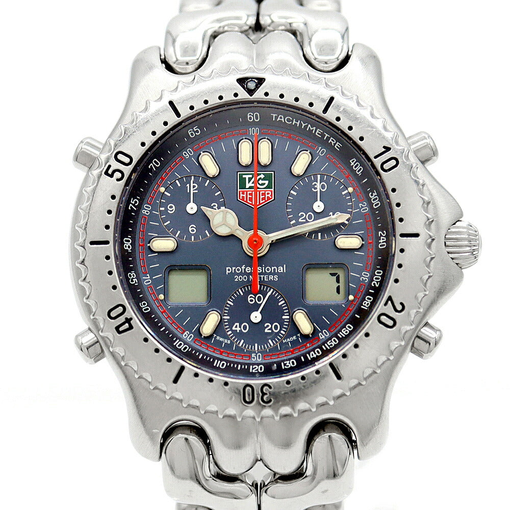 電池交換済 TAG Heuer タグホイヤー S/el セル プロフェッショナル200 クロノグラフ CG1113 デイト 200m防水 ネイビー SS ステンレス メンズ デジアナ クォーツ【6ヶ月保証】【腕時計】【中古】