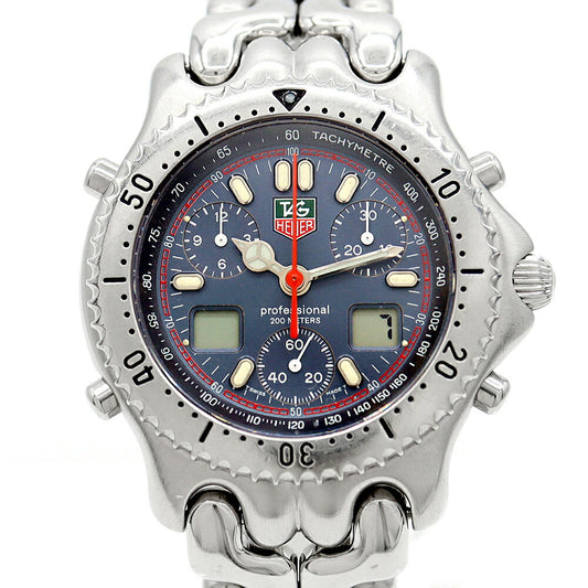 電池交換済 TAG Heuer タグホイヤー S/el セル プロフェッショナル200 クロノグラフ CG1113 デイト 200m防水 ネイビー SS ステンレス メンズ デジアナ クォーツ【6ヶ月保証】【腕時計】【中古】