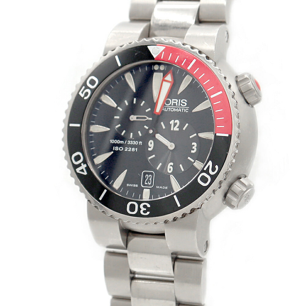内部点検済 ORIS オリス レギュレーター ダイバーズ 649-7541 デイト 1000m防水 黒 ブラック Ti チタン メンズ 自動巻き【6ヶ月保証】【腕時計】【中古】