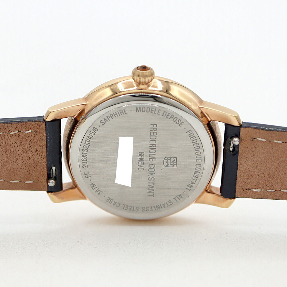 電池交換済 FREDERIQUE CONSTANT フレデリックコンスタント スリムライン ムーンフェイズ 日本限定モデル 8Pダイヤ FC-206X1S2 ダイヤモンド ネイビー SS ステンレス RGP ローズゴールド 純正ベルト レディース クォーツ【6ヶ月保証】【腕時計】【中古】