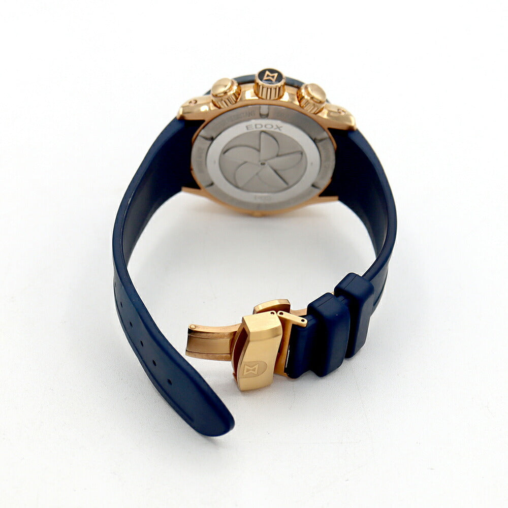 電池交換済 EDOX エドックス クロノオフショア1 10221-37RBU3-BUIR3 デイト クロノグラフ 500m防水 ブルー ネイビー PGP ピンクゴールド SS CE 純正ベルト 純正尾錠 メンズ クォーツ【6ヶ月保証】【腕時計】【中古】