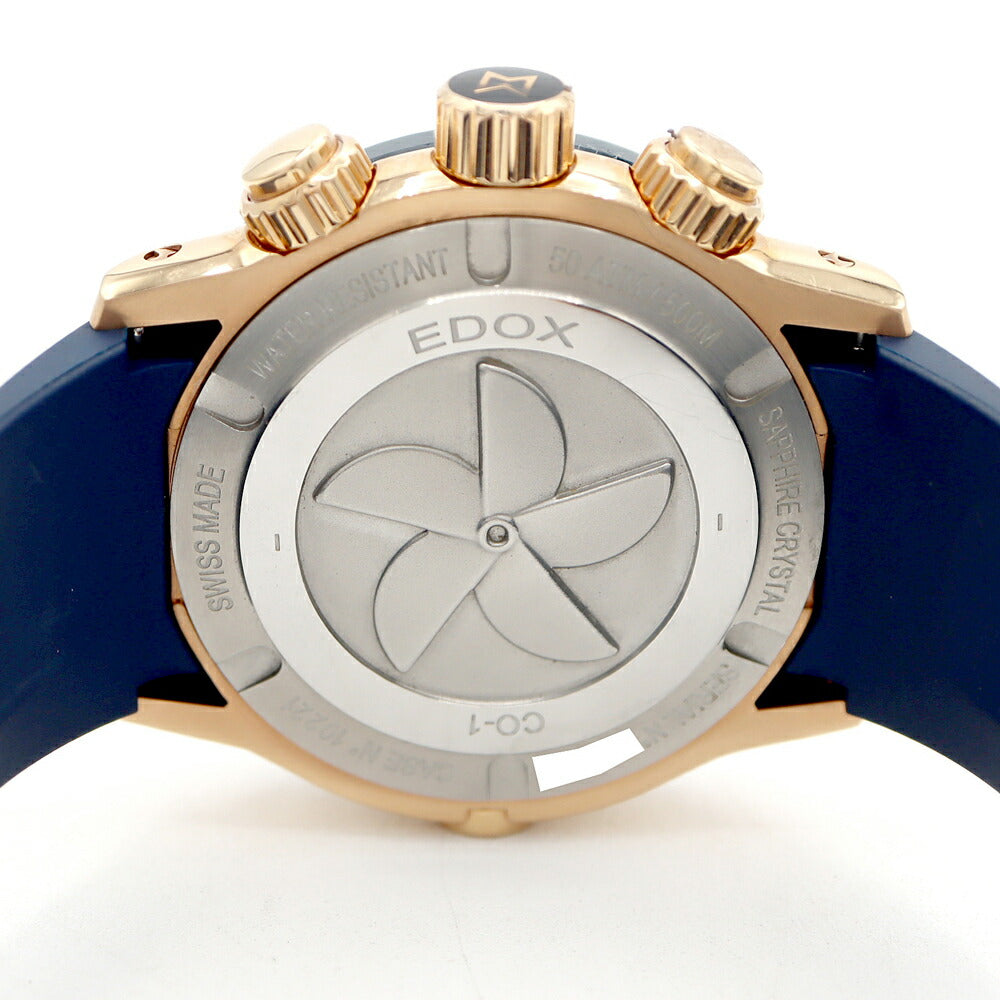 電池交換済 EDOX エドックス クロノオフショア1 10221-37RBU3-BUIR3 デイト クロノグラフ 500m防水 ブルー ネイビー PGP ピンクゴールド SS CE 純正ベルト 純正尾錠 メンズ クォーツ【6ヶ月保証】【腕時計】【中古】