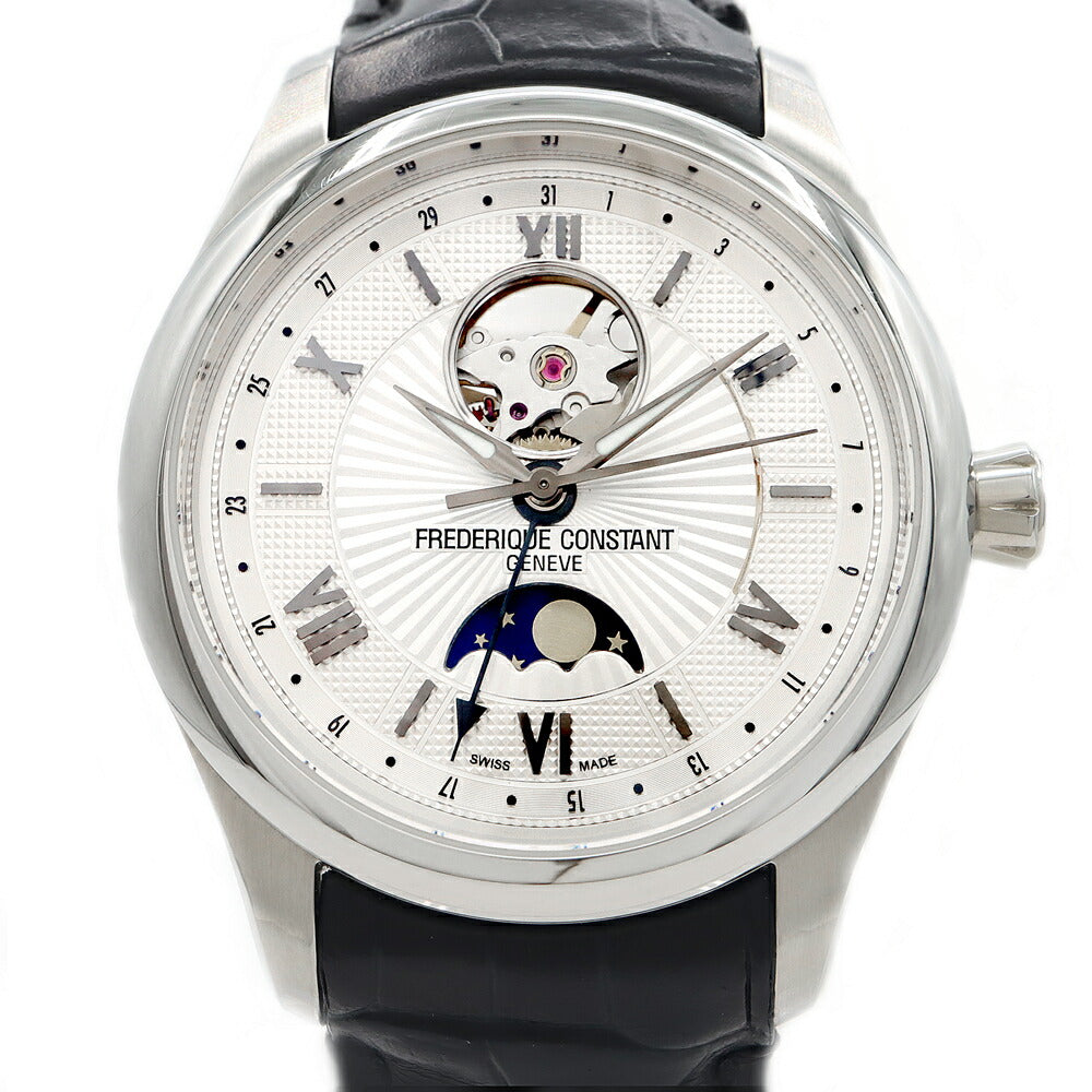 内部点検済 FREDERIQUE CONSTANT フレデリックコンスタント マキシム ハートビート ムーンフェイズ FC-335X5M4/5/6 デイト 裏スケ シルバー SS ステンレス 純正ベルト 純正尾錠 メンズ 自動巻き【6ヶ月保証】【腕時計】【中古】