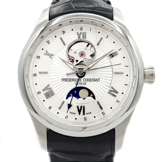 内部点検済 FREDERIQUE CONSTANT フレデリックコンスタント マキシム ハートビート ムーンフェイズ FC-335X5M4/5/6 デイト 裏スケ シルバー SS ステンレス 純正ベルト 純正尾錠 メンズ 自動巻き【6ヶ月保証】【腕時計】【中古】