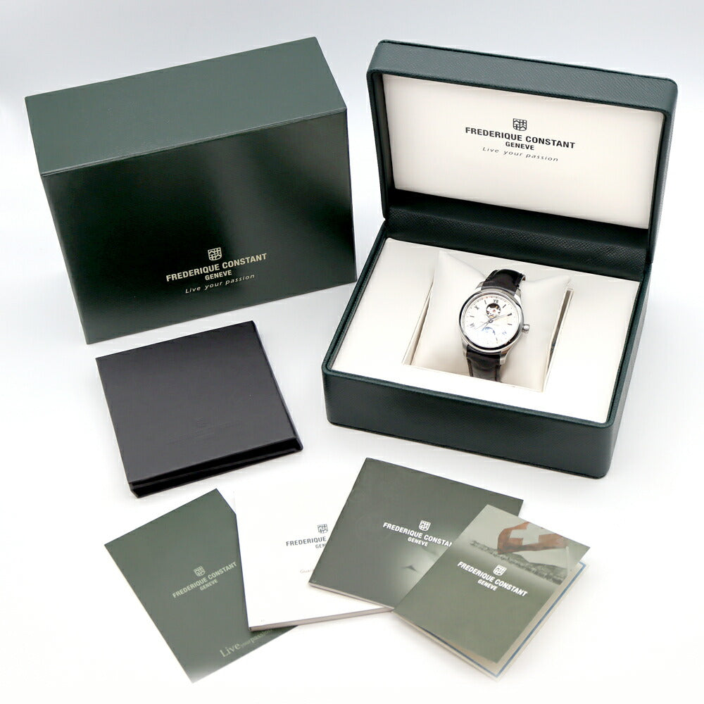 内部点検済 FREDERIQUE CONSTANT フレデリックコンスタント マキシム ハートビート ムーンフェイズ FC-335X5M4/5/6 デイト 裏スケ シルバー SS ステンレス 純正ベルト 純正尾錠 メンズ 自動巻き【6ヶ月保証】【腕時計】【中古】