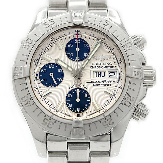Internally inspected BREITLING Super Ocean Chronograph A13340 Day Date 500m Water Resistant Silver SS Stainless Steel Men's Automatic Winding [6 Month Warranty] [Watch] [Used]